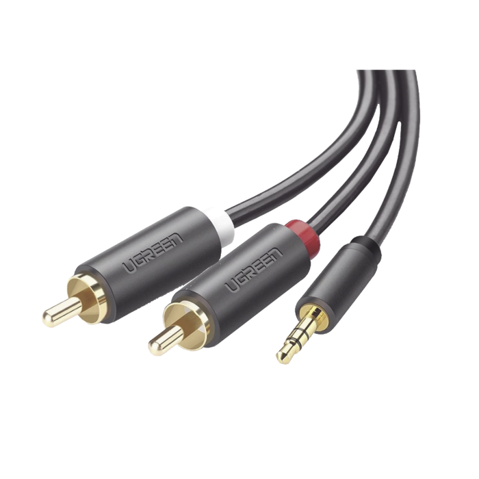 Cable Adaptador de 3.5mm Macho a 2 RCA Macho / 5 Metros / Color Gris / Blindaje Miºltiple / ABS / Alta Calidad - Image 1