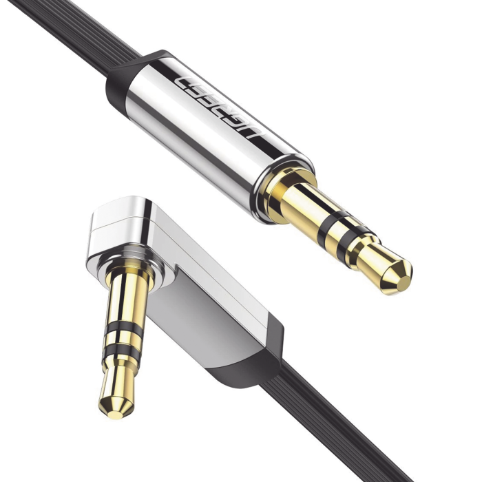 Cable Auxiliar Plano 2 Metros / Conector 3.5mm a 3.5mm / Macho-Macho / Recto a Angulo / ingulo de 90Â° en una de sus Puntas / Color Negro - Image 1