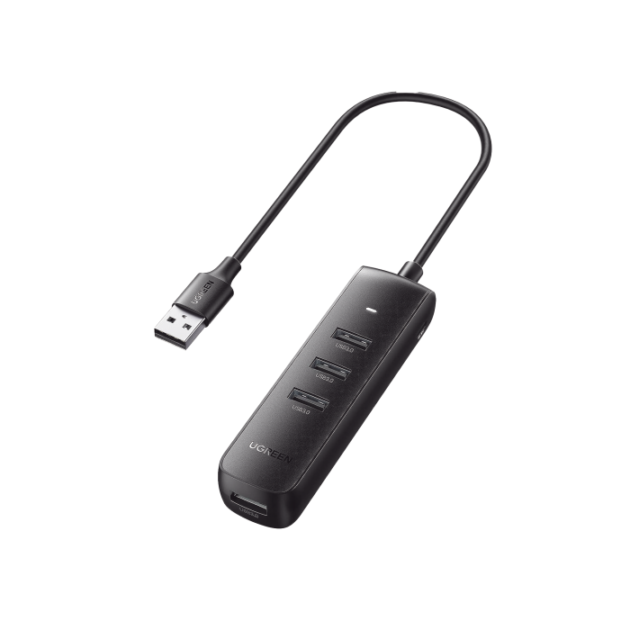 HUB USB-A 3.0 4 en 1 | 4 Puertos USB-A 3.0 (5Gbps) | Cable de 25 cm | Indicador Led | Ideal para Transferencia de Datos | Entrada USB-C para alimentar equipos de mayor consumo como discos duros | Color Negro. - Image 1