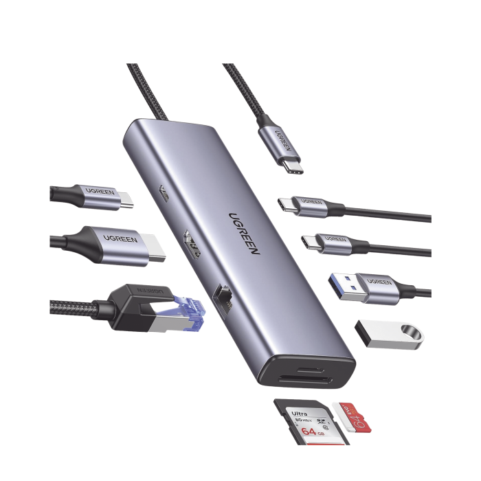 HUB USB-C (Docking Revodok) 9 en 1 | 2 USB-A 3.0 (5Gbps) | 2 USB-C (5Gbps) | USB-C PD Carga 100W | HDMI 4K@60Hz | RJ45 (Gigabit Ethernet) | Lector Tarjetas SD + Micro SD (TF) Simultaneo | Chip de išltima Generacion | Caja de Aluminio. - Image 1