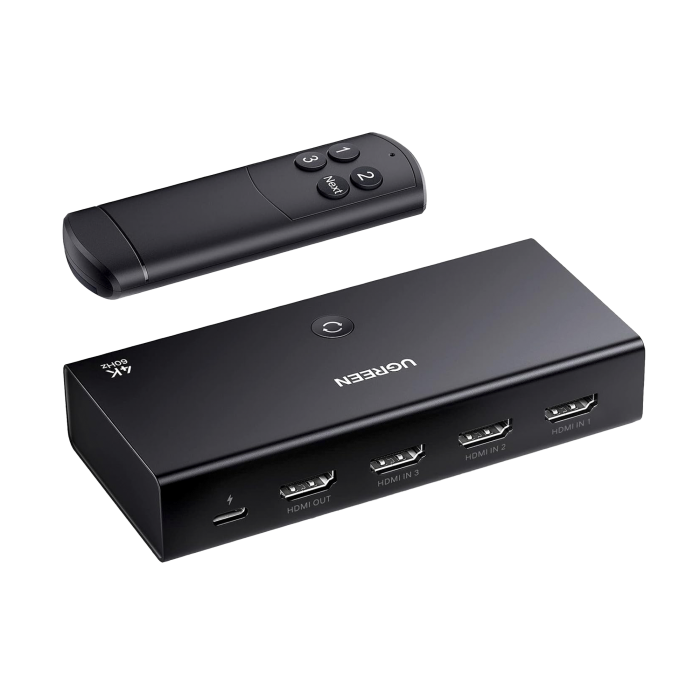 Conmutador HDMI Switch 4@60Hz | 3 Entradas a 1 Salida | 3D | HDR | Dolby Atmos | DTS5.1/7.1 | HDCP2.2 | PCM2.0 | HDMI2.0 | Reduce el Retraso y la perdida de fotogramas | Incluye Control Remoto. - Image 1