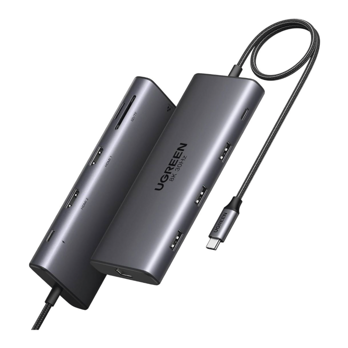 HUB USB-C (Docking Revodok Pro 210) 10 en 1 | 2 Puertos HDMI 8K,4K@60Hz | 3 USB-A | USB-C (5Gbps) | USB-C PD Carga 100W | RJ45 (Gigabit Ethernet) | Lector Tarjetas SD + Micro SD (TF) Simultaneo | Carcasa de Aluminio. - Image 1
