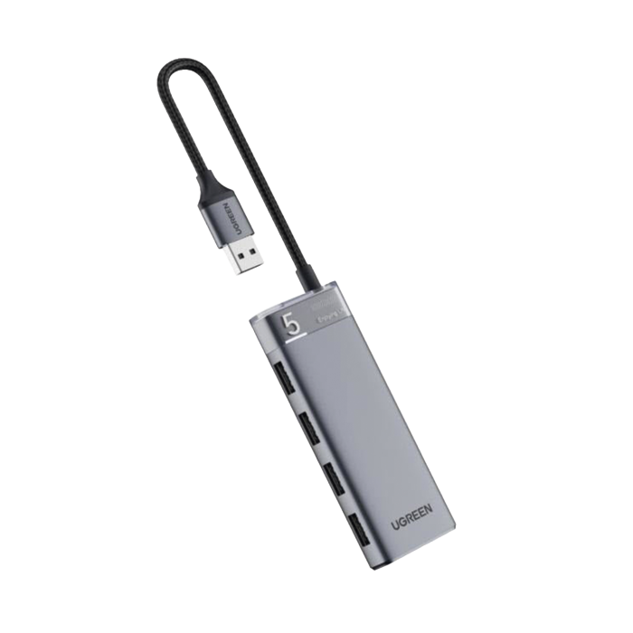 HUB USB-A 3.2 Gen1 4 EN 1 | 4 Puertos USB-A (5Gbps) | Carcasa ABS + PC | Soporta OTG | Luz Indicadora LED | Cable de Nylon Trenzado de 20cm (Mas de 20000 flexiones) | Interfaz Niquelada | Color Gris Metalizado. - Image 1