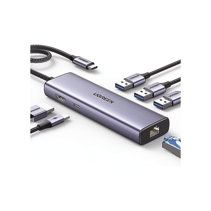 HUB USB-C (Docking Revodok) 6 en 1 | 3 Puertos USB-A 3.0 (5 Gbps) | USB-C PD 100W | HDMI 4K@30Hz | Entrada 1 RJ45 (Gigabit Ethernet) | Chip de išltima Generacion | Potente Disipacion de Calor | Caja de Aluminio. - Image 1