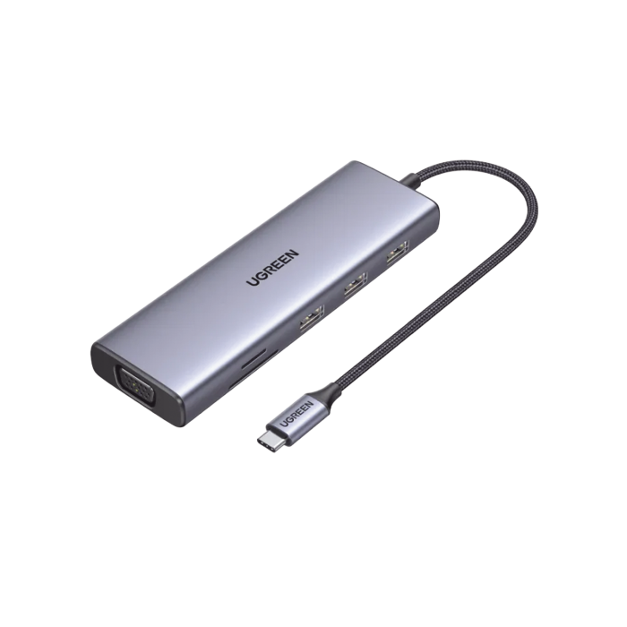 HUB USB-C (Docking Station) 9 en 1 | 3 USB-A 3.0 | USB-C PD Carga 100W | HDMI 4K@30Hz | RJ45 (Gigabit Ethernet) | VGA | Lector Tarjetas SD + Micro SD (TF) Uso Simultaneo | Chip de išltima Generacion | Caja de Aluminio. - Image 1
