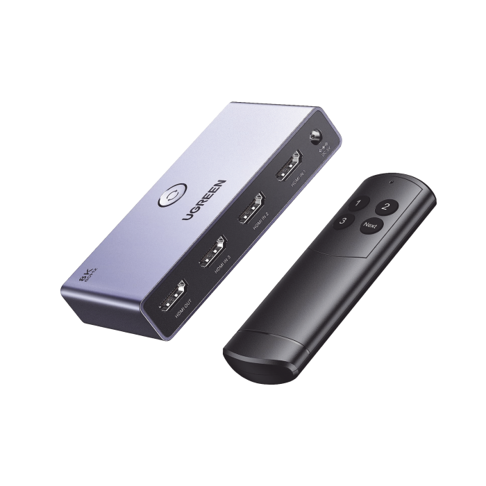 Switch (Splitter) 8K HDMI 2.1 / 3 entradas 1 Salida / Incluye Control Remoto / Soporta 8K@60Hz 4K@120Hz 4K@60Hz 3D / HDR / HDCP 2.3 / Carcasa de Aluminio. - Image 1
