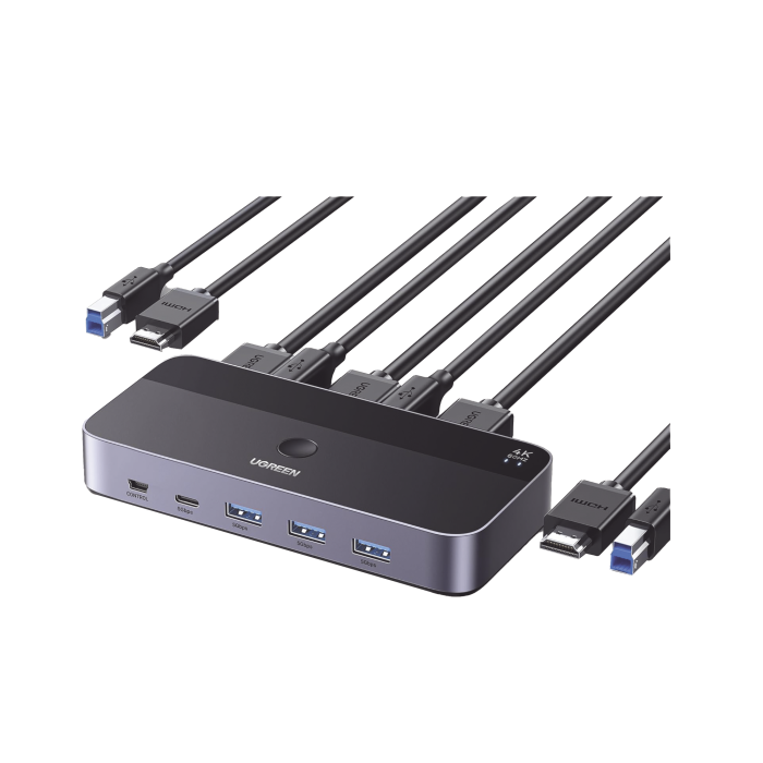 Conmutador KVM HDMI 4K | HDMI 2.0 | 2 Entradas 1 Salida | 4 Puertos USB 3.0 (3 USB-A *1 USB-C) | Soporta 4K@60Hz | HDR | Indicador Led | Compatible Win, MacOs y Linux | Carcasa de Aluminio. - Image 1