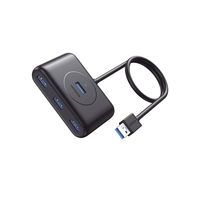 HUB USB-A 3.0 4 en 1 | 4 Puertos USB-A 3.0 (5Gbps) | Entrada USB-C (PD 5V2A) | Cable de 1 Metro | Indicador Led | Ideal para Transferencia de Datos | Entrada USB-C para alimentar equipos de mayor consumo | Color Negro. - Image 1