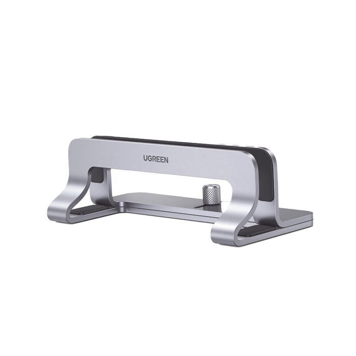 Soporte Vertical para Laptop / Adecuado para escritorio / Anchura Ajustable (12-26mm) / Amplia compatibilidad / Anti-Arai±azos / Anti-Deslizante /Ajustable Mediante Tornillos / Color Plata / Aluminio + Silicona - Image 1
