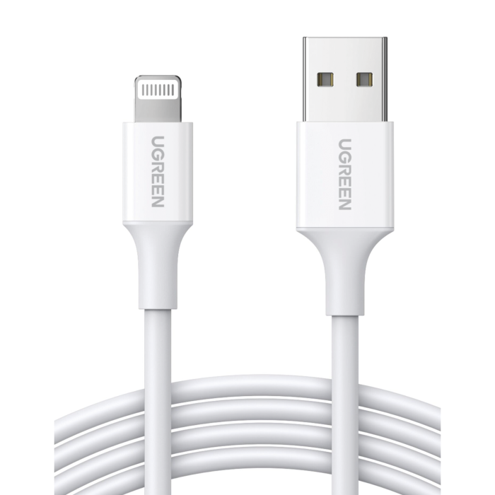 Cable USB-A a Lightning | 1 Metro | Certificado MFi | Carga Rapida 5V/2.4 A| 480 Mbps | PD | Conector C89 | Adecuado para iPhone, iPad y iPod | Proteccion Integrada | Caja de ABS | Cubierta de TPE | Color Blanco. - Image 1