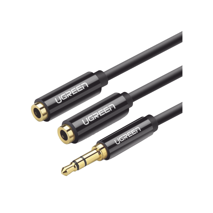 Cable Adaptador/Divisor de Audio de 3.5mm Macho a 2 Terminales de 3.5mm Hembra / 25 cm de Longitud / Cable TPE / Color Negro - Image 1