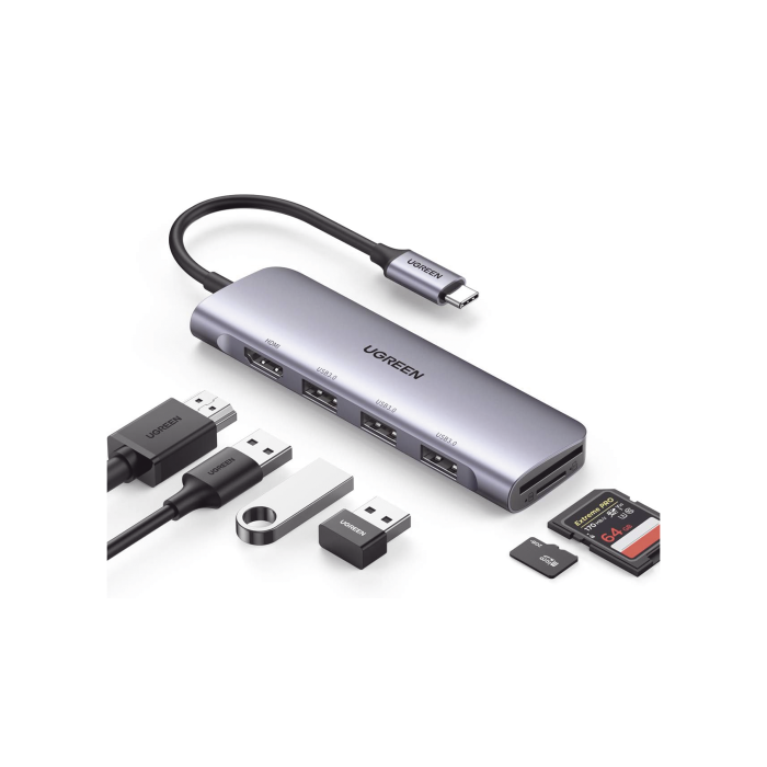 HUB USB-C (Docking Station) 6 en 1 | HDMI 4K@30Hz | 3 Puertos USB 3.0 | Lector Tarjeta SD + Micro SD (TF) Uso Simultaneo | Chip de išltima Generacion | Potente Disipacion de Calor | Caja de Aluminio. - Image 1