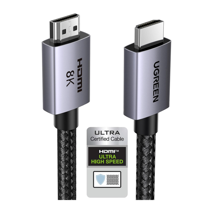 Cable HDMI 2.1 de 8K@60Hz | 2 m | 48Gbps | HDR10+ | 3D Inversivo| eARC | Dolby ATMOS | VVR | QMS | QFT | ALLM | 3 modos de Visualizacion | Certificado HDMI 8K | Niquelado | Nylon Trenzado | Carcasa de Aluminio. - Image 1