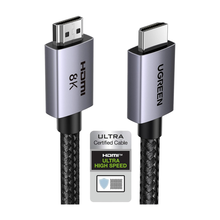 Cable HDMI 2.1 de 8K@60Hz | 3 metros | 48Gbps | HDR10+ | 3D Inversivo| eARC | Dolby ATMOS | VVR | QMS | QFT | ALLM | 3 modos de Visualizacion | Certificado HDMI 8K | Niquelado | Nylon Trenzado | Carcasa de Aluminio. - Image 1