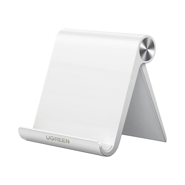 Soporte de Escritorio para Telefono Celular / Ajustable de 0Â° a 100Â° / Goma Antiarai±azos / Antideslizante / Amplia Compatibilidad con dispositivos de 4'' a 7.9'' / Plegable / ABS / Color Blanco - Image 1