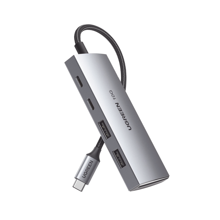 HUB USB-C 3.2 4 en 1 | 2 Puertos USB-C 3.2 (10 Gbps) | 2 Puertos USB-A 3.2 (10 Gbps) | Admite OTG | Compatible con MacBook, Chormebook, iMac, iPad Pro, iOS, Windows, Mac OS, Android | Carcasa de Aluminio | Nylon Trenzado. - Image 1