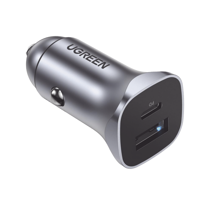 Cargador de Auto 24W | Puerto USB-A y USB-C | Carga Rapida | Compatible con Vehi­culos de 12 y 24 VCD | PD3.0 + QC3.0 | Indicador Led | Disei±o Compacto | Chip Inteligente | Caja de Aluminio. - Image 1