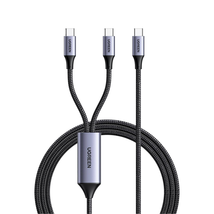 Cable USB-C a Y (USB-C & USB-C) | 1.5 Metros | Carga Rapida de hasta 100W | PD3.0 | QC4.0/3.0/2.0 | FPC | AFC | Proteccion Integrada| Caja de Aluminio | Nylon Trenzado | Amplia Compatibilidad | Color Negro. - Image 1