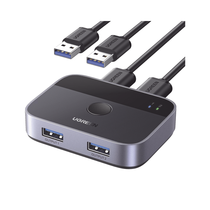Conmutador USB para Compartir 2 Puertos USB 3.0 a 2 PC Ìs | Cambio Mediante Boton | Incluye Dos Cables USB de 1.5 m | ABS | Permite que 2 Usuarios Compartan 2 Dispositivos Perifericos USB 3.0, como una impresora, un escaner, etc. - Image 1