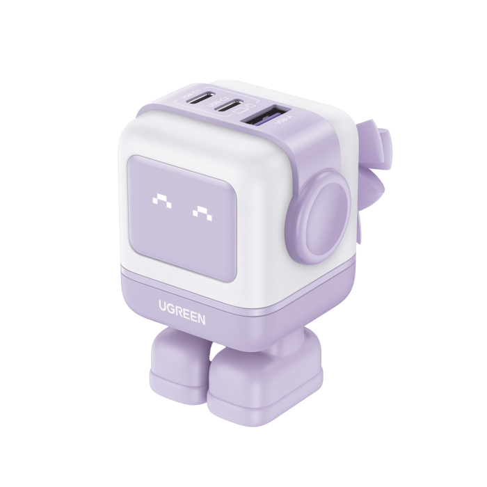Cargador RobotGaN de 65W Serie UNO | 3 Puertos de Carga Rapida | 2 USB-C | 1 USB-A | PD 3.0 | QC 4.0 | Carga Inteligente | Tecnologi­a GaN II | Zapato Magnetico Extrai­ble | Carcasa Ignifuga | Pantalla LED. - Image 1