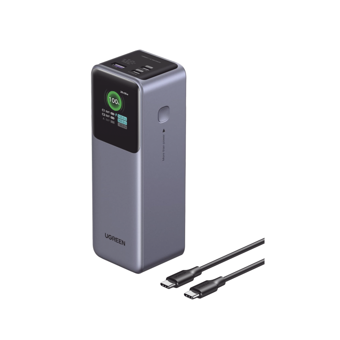 Power Bank de 25000mAh | 3 Salidas 200W Max. | USB-A + 2 USB-C | PD 3.0, QC3.0 | FCP | SCP | Pantalla Inteligente | Carcasa Ignifuga | Color Gris | Incluye Cable USB de 50cm | Carga tu Laptop de Manera Segura. - Image 1