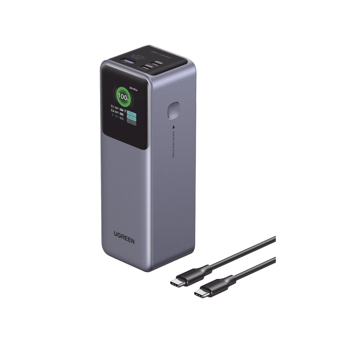 Power Bank de 20000mAh | 3 Salidas 100W Max. | USB-A + 2 USB-C | PD 3.0 | QC3.0 | FCP | SCP | Pantalla Inteligente | Carcasa Ignifuga | Color Gris | Incluye Cable USB de 50cm | Carga tu Laptop de Manera Segura. - Image 1