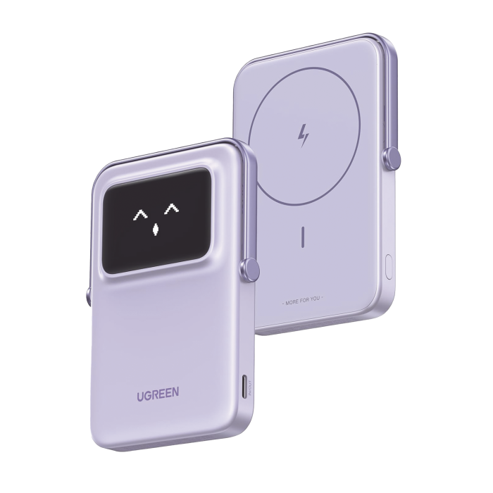 Power Bank Inalambrico | 5000mAh | 7.5W | Con Emojis de Estado | Carga Rapida USB-C Bidireccional | Pantalla TFT Inteligente | 13 niveles de Proteccion | Con Holder | Color Purple. - Image 1
