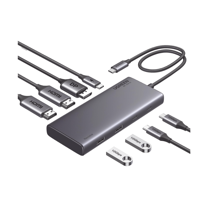 HUB USB-C (Docking Revodok 308) 8 en 1 | 2 Puertos HDMI 4K@60Hz | 1 Puerto DisplayPort 4K@60Hz 2 USB-A 10Gbps) | 2 USB-C (10Gbps) | USB-C PD Carga 100W | Chip de Ultima Generacion | Carcasa de Aluminio. - Image 1