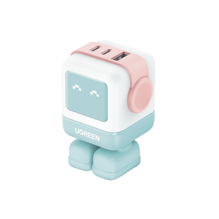 Cargador RobotGaN de 65W Serie UNO | 3 Puertos de Carga Rapida | 2 USB-C | 1 USB-A | PD 3.0 | QC 4.0 | Carga Inteligente | Tecnologi­a GaN II | Zapato Magnetico Extrai­ble | Carcasa Ignifuga | Pantalla LED. - Image 1