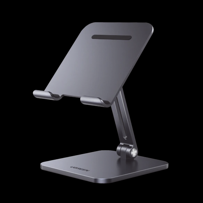 Soporte de Aluminio para IPad & Tablet | Plegable |Angulo Ajustable de 180Â° y 270Â° | Base Antideslizante | Proteccion de Silicona | Amplia Compatibilidad con dispositivos de 7.9'' a 12.9'' | Aluminio Solido | Color Gris - Image 1