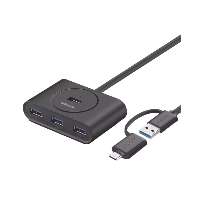 HUB USB-A y C 3.0 4 en 1 | Con Conector USB-C y USB-A | 4 Puertos USB-A 3.0 (5Gbps) | Cable de 25cm | Indicador Led | Ideal para Transferencia de Datos | Entrada Micro USB para alimentar equipos de mayor consumo. - Image 1