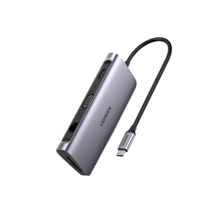 HUB USB-C Docking Station) 9 en 1 | 3 USB-A 3.0 | USB-C PD Carga 100W | HDMI 4K@30Hz | RJ45 (Gigabit Ethernet) | VGA | Lector Tarjeta SD + Micro SD (TF) Uso Simultaneo | Carcasa de Aluminio. - Image 1