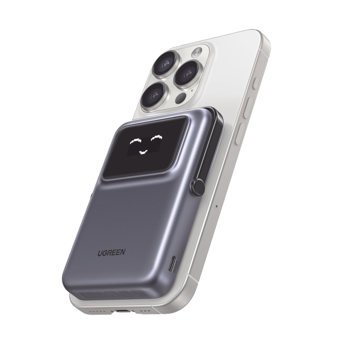 Power Bank Serie UNO Inalambrico | 10000mAh | 7.5W/20W | Con Emojis de Estado | Carga Rapida USB-C Bidireccional | Pantalla TFT Inteligente | Con Holder | Color Grey. - Image 1