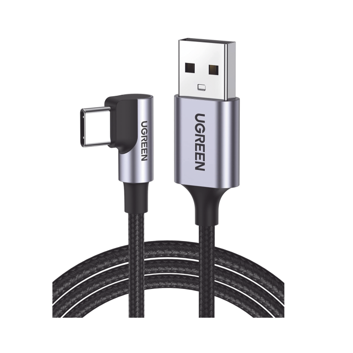 Cable USB-A a USB-C | 1 Metro | Conector con ingulo Recto de 90Â° | Carga Rapida de hasta 60W | 480 Mbps | PD3.0 | QC4.0/3.0/2.0 | FPC | AFC | Proteccion Integrada| Caja de Aluminio | Nylon Trenzado | Color Negro - Image 1