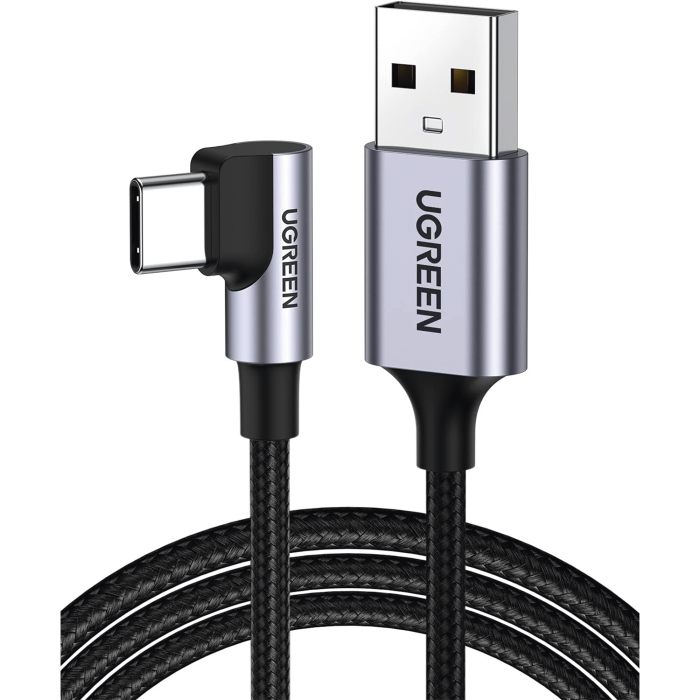 Cable USB-A a USB-C | 2 Metros | Conector con ingulo Recto de 90Â° | Carga Rapida de hasta 60W | 480 Mbps | PD3.0 | QC /3.0/2.0 | FPC | AFC | Proteccion Integrada| Caja de Aluminio | Nylon Trenzado | Color Negro. - Image 1