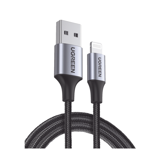 Cable USB-A a Lightning | 1 Metro | Certificado MFi | Carga Rapida 5V/2.4 A | 480 Mbps | Conector C94 | Adecuado para iPhone, iPad y iPod | Proteccion Integrada | Caja de Aluminio | Nylon Trenzado | Color Negro. - Image 1