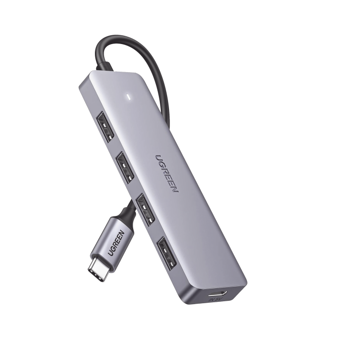 HUB USB-C 3.0 4 EN 1 | 4 Puertos USB-A (5Gbps) | Carcasa ABS + PC | Soporta OTG | Luz Indicadora LED | Compatible con iPhone 15 Pro MAX) | Interfaz Niquelada | Color Gris Metalizado | Cable de 15cm. - Image 1