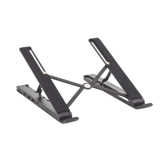 HUB (Docking Station) 5 en 1 con Soporte para Laptop | 2 USB 3.0 a 5Gbps | HDMI 4K@30Hz | Memoria Micro SD (TF) + SD | Amplia Compatibilidad de 10-15" | Ajuste de Altura | Aluminio | PC+ABS | Silicona | Color Negro. - Image 1