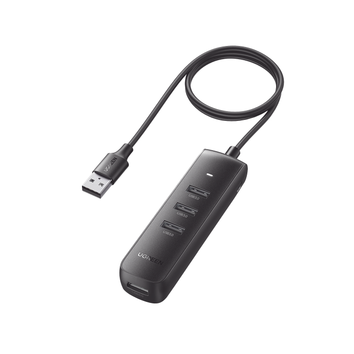 HUB USB-A Multipuertos / 4 Puertos USB 3.0 (5Gbps) / Cable de 1 Metro / Indicador Led / Ideal para Transferencia de Datos / Entrada Tipo C para alimentar equipos de mayor consumo como discos duros / Color Negro / 4 en 1. - Image 1