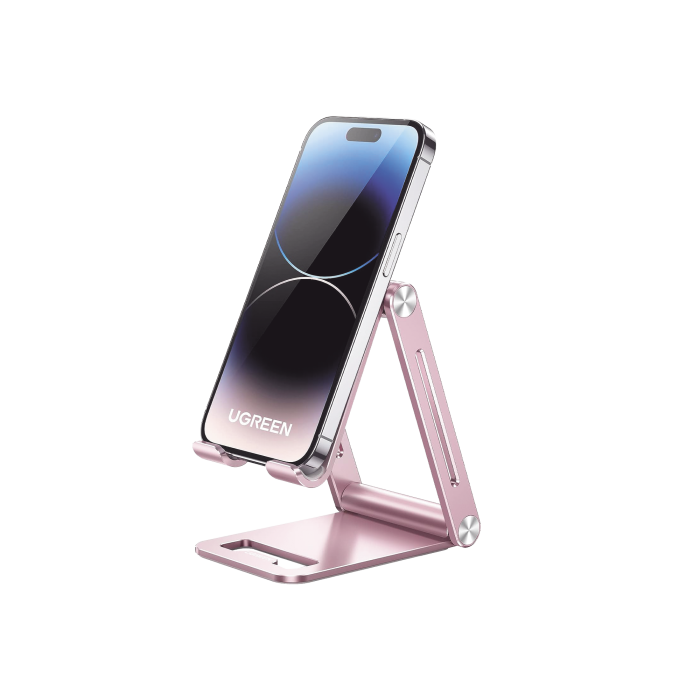 Soporte para Telefono Celular de Aluminio / Angulo Ajustable / Amplia Compatibilidad con dispositivos de 4.7'' a 7.9'' / Antideslizante / Antiarai±azos / Plegable / Color Rosa - Image 1