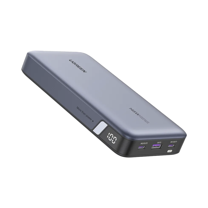 Power Bank de 25000mAh | 3 Salidas 145W Max. | USB-A + 2 USB-C | PD 3.0, QC3.0 | FCP | SCP | Pantalla Inteligente | Carcasa Ignifuga | Color Gris | Incluye Cable USB de 50cm | Carga tu Laptop de Manera Segura. - Image 1