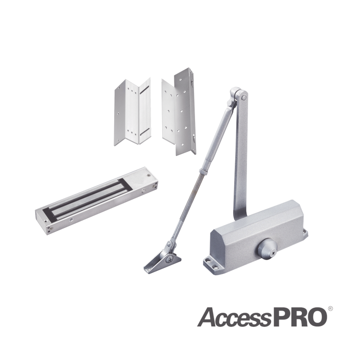 Kit para control de acceso incluye Chapa magnetica de 600Lbs / Montajes L y Z / Cierra puerta para 45-65Kg. - Image 1