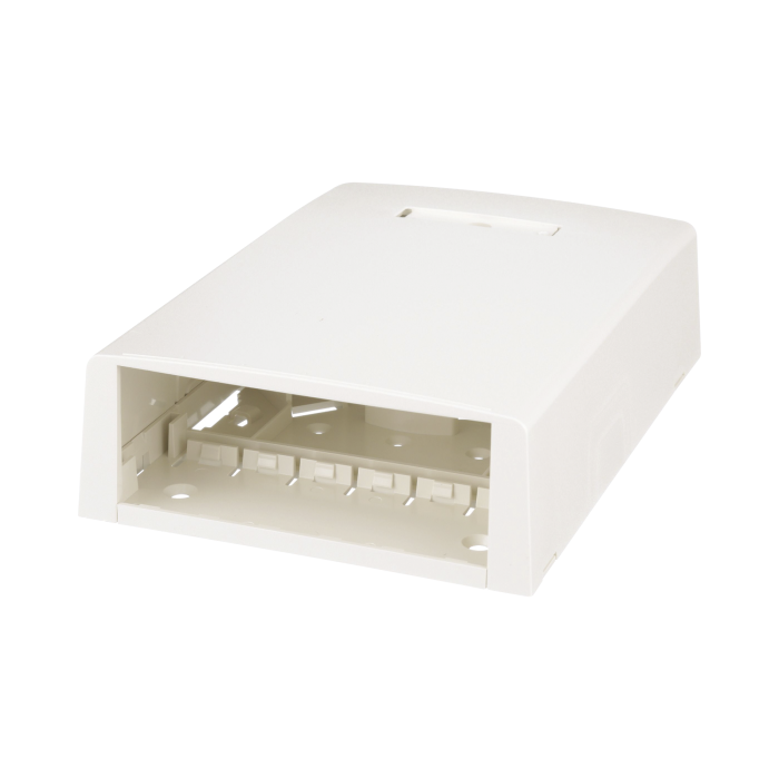 Caja de Montaje en Superficie, Con Accesorio para Resguardo de Fibra optica, Para 12 Modulos Mini-Com, Color Blanco Mate - Image 1