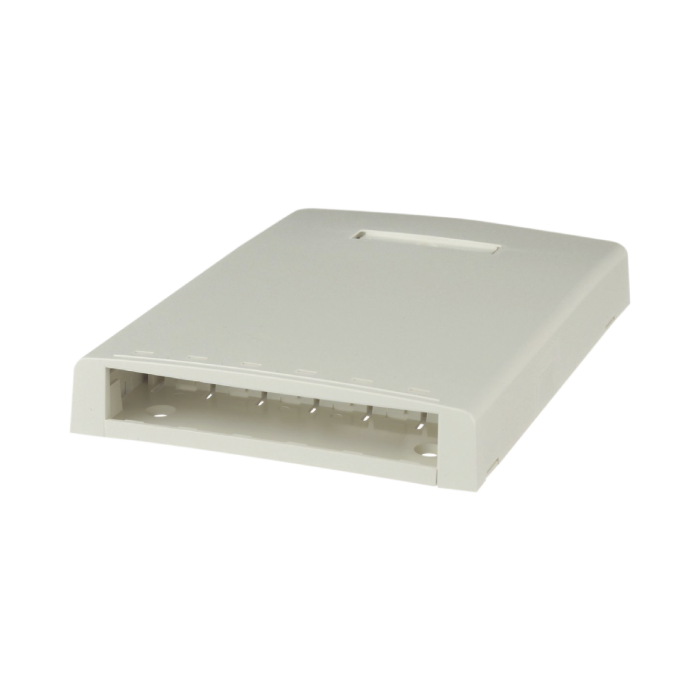 Caja de Montaje en Superficie, Con Accesorio para Resguardo de Fibra optica, Para 6 Modulos Mini-Com, Color Blanco Mate - Image 1
