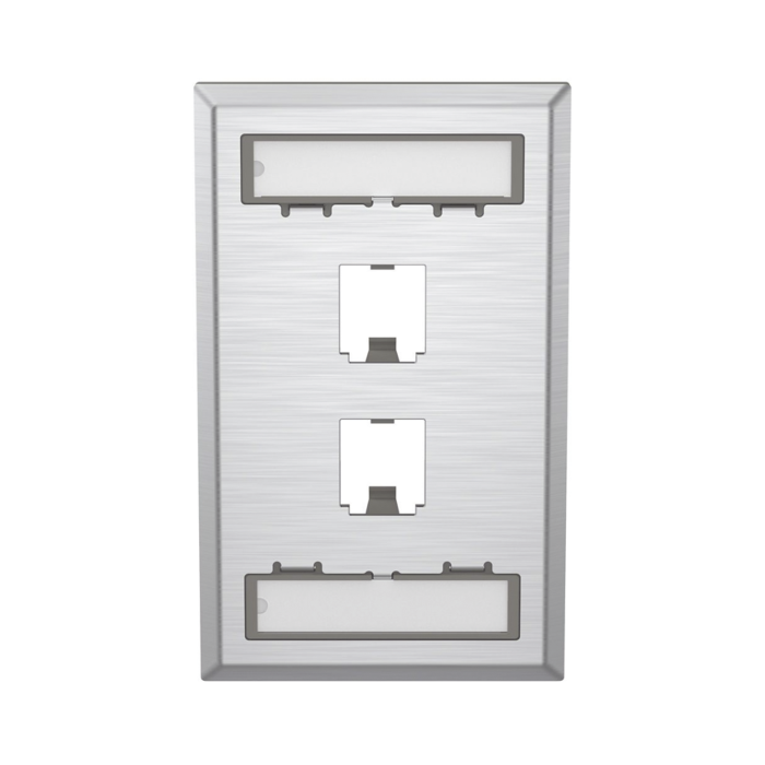 Placa de Pared Vertical, de Acero Inoxidable, Salida Para 2 Puertos Mini-Com, Con Espacios Para Etiquetas - Image 1