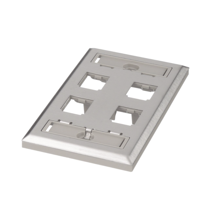 Placa de Pared Vertical, de Acero Inoxidable, Salida Para 4 Puertos Mini-Com, Con Espacios Para Etiquetas - Image 1