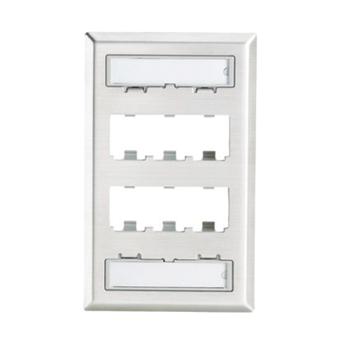 Placa de Pared Vertical, de Acero Inoxidable, Salida Para 6 Puertos Mini-Com, Con Espacios Para Etiquetas - Image 1