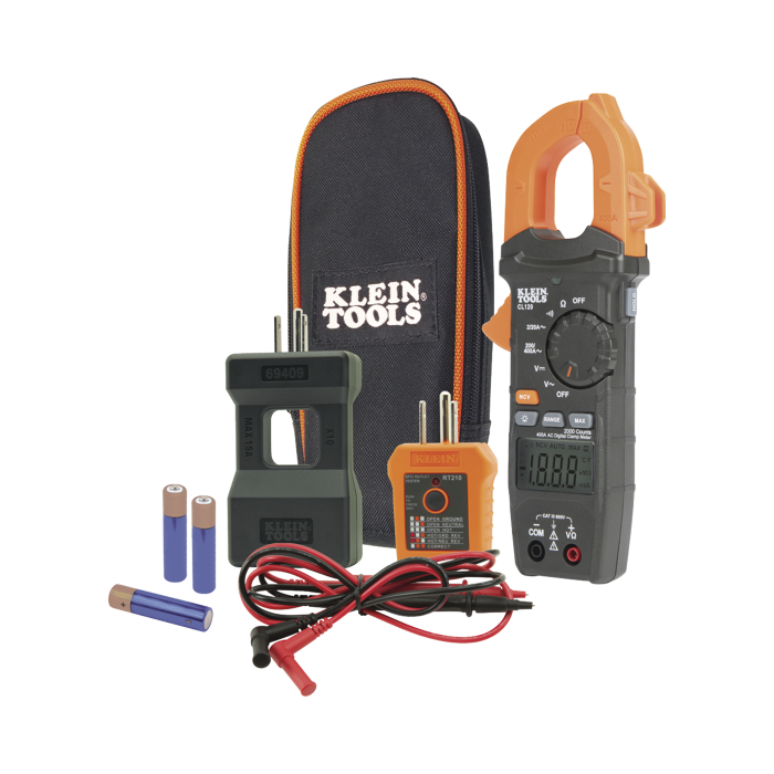 Kit de Amperi­metro de Gancho (400A CA) con Probador de Fase y Divisor (para medir corriente sin cortar el cable). - Image 1