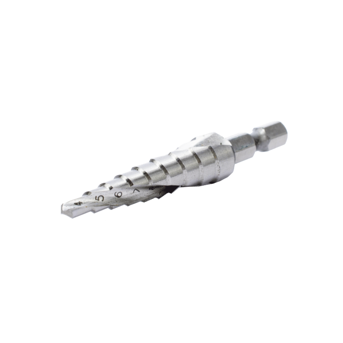 Broca escalonada espiral de hss 4-12 mm, zanco de 1/4" hexagonal, blister con una pieza. - Image 1