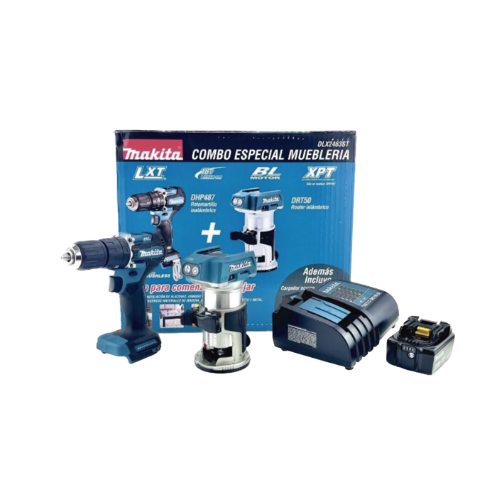 kit de Rotomartillo DHP487 +Fresadora Multifuncional DRT50, Incluye 1 Cargador Rapido DC18SD y 1 Bateri­a li-Ion de 5.0 Ah Modelo BL1850B. - Image 1